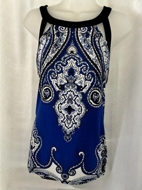 INC International Concepts Blue White and Black Paisley Halter Tank Top
